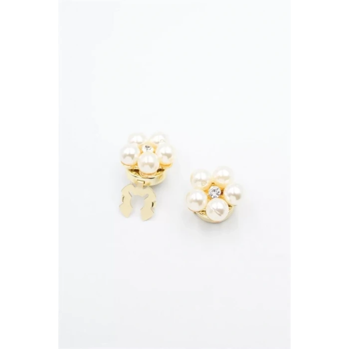 İncili Düğme Broşu - Altın