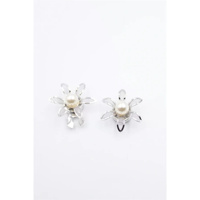 İncili Düğme Broşu - Gümüş