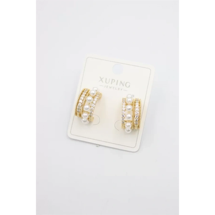 İncili Halka Küpe - Altın