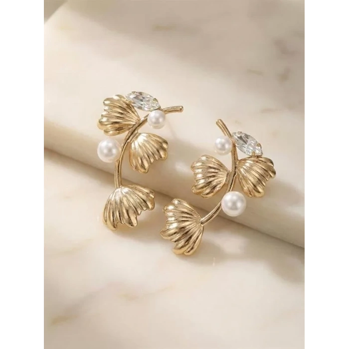 İncili Metal Küpe - Altın