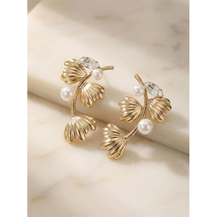 İncili Metal Küpe - Altın