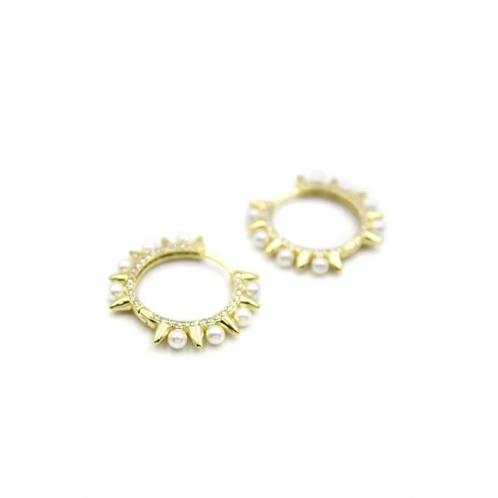 İncili Taşlı Küpe - 14K Altın