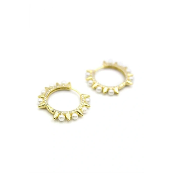 İncili Taşlı Küpe - 14K Altın