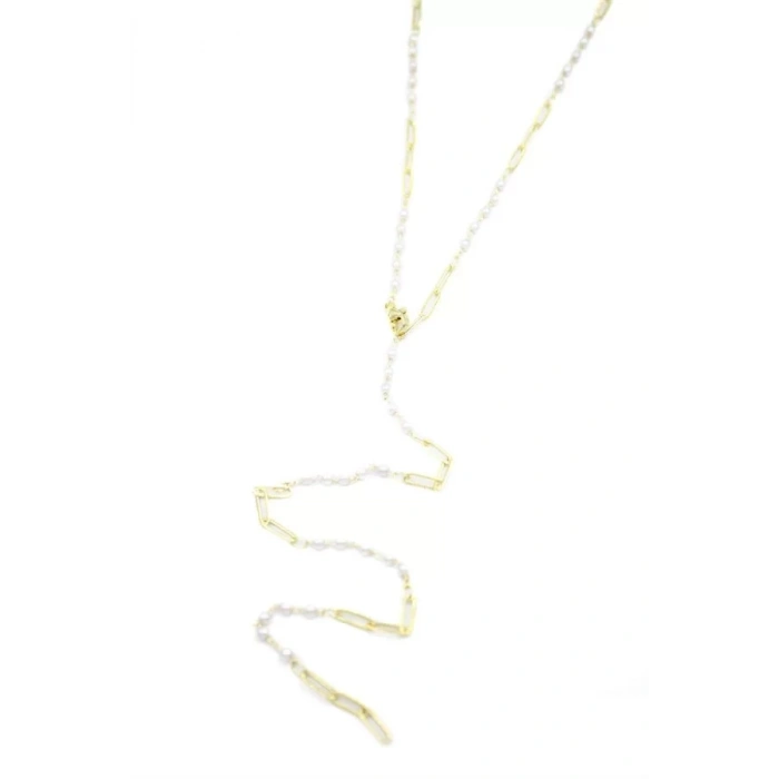 İncili Y Kolye - Altın