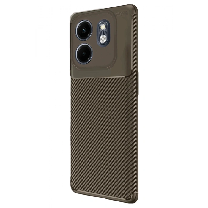 İnfinix Smart 9 Kılıf Auto Focus Karbon Kapak - Kahverengi