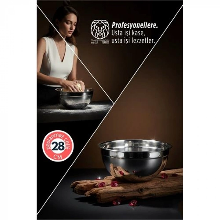 Inox Ölçekli Derin Kase  - 28 Cm 4 Litre Karıştırma Kabı Profesyonel 304 Paslanmaz Çelik 721844