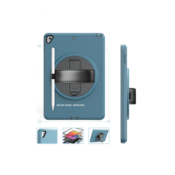 iPad 10.2 (7.nesil) Kılıf Hand Strap Tablet Kılıfı - Turkuaz
