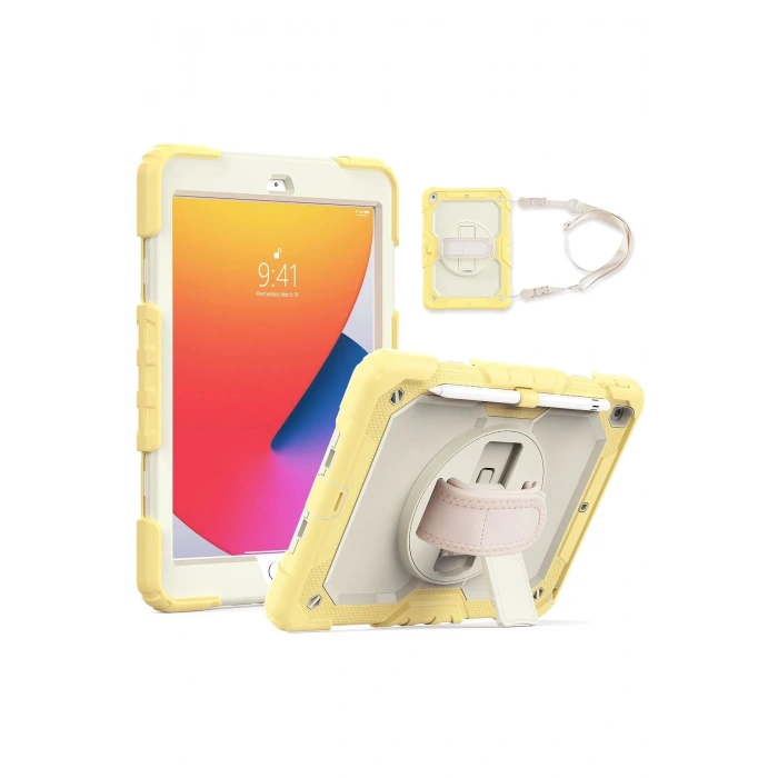 iPad 10.2 (7.nesil) Kılıf Strap New Tablet Kapak - Sarı