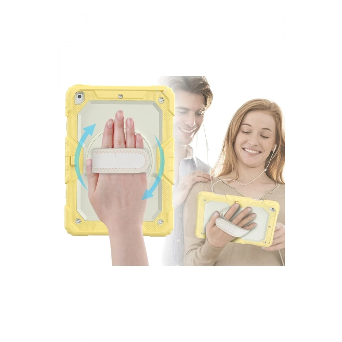 iPad 10.2 (7.nesil) Kılıf Strap New Tablet Kapak - Sarı