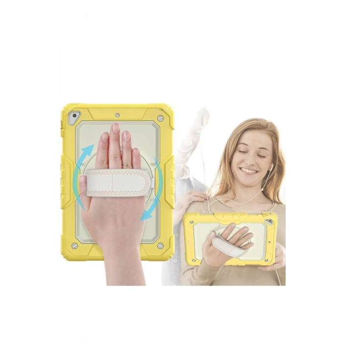 iPad 5 Air 9.7 Kılıf Strap New Tablet Kapak - Sarı