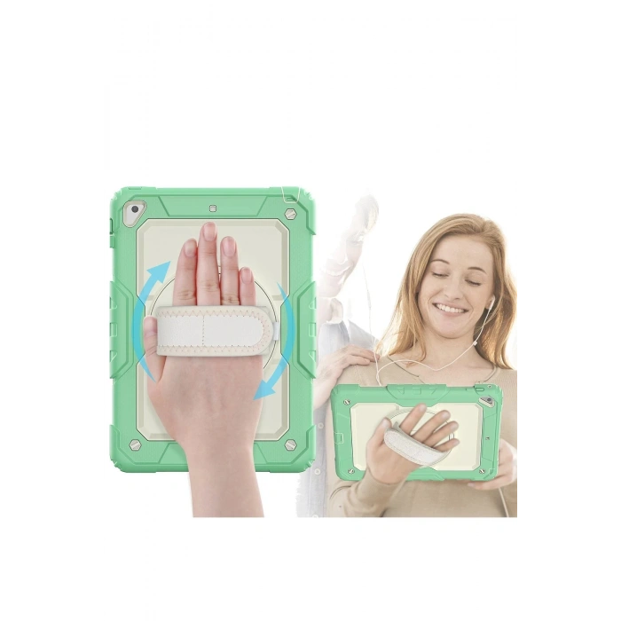 iPad 5 Air 9.7 Kılıf Strap New Tablet Kapak - Yeşil