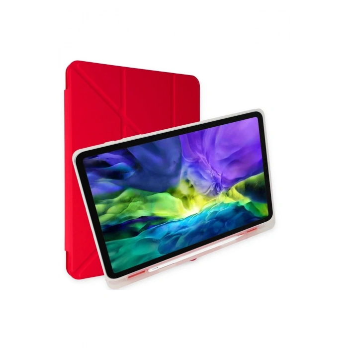 iPad 9.7 (2018) Kılıf Kalemlikli Mars Tablet Kılıfı - Kırmızı