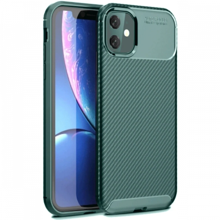 iPhone 11 Kılıf Auto Focus Karbon Kapak - Koyu Yeşil