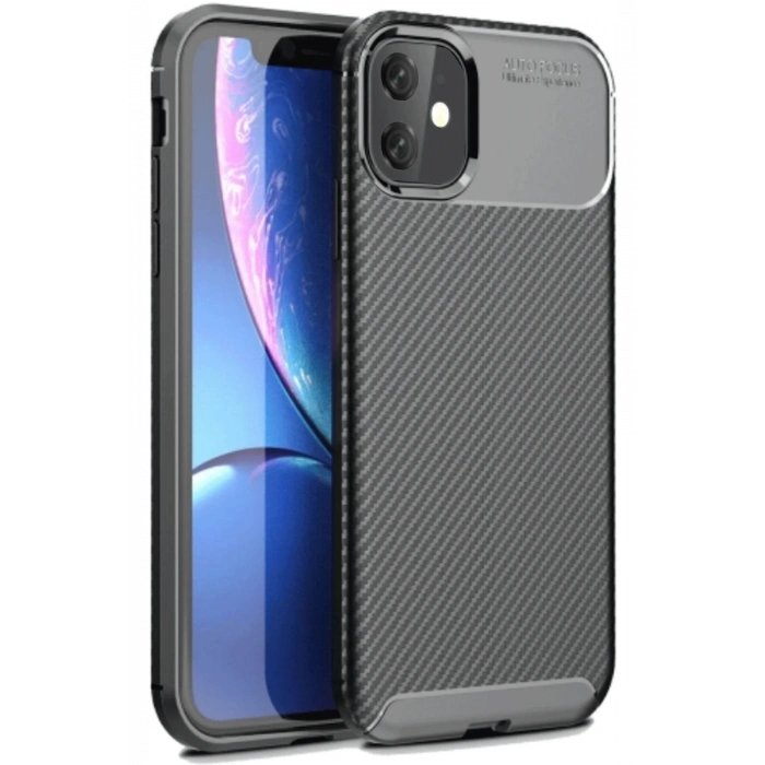 iPhone 11 Kılıf Auto Focus Karbon Kapak - Siyah