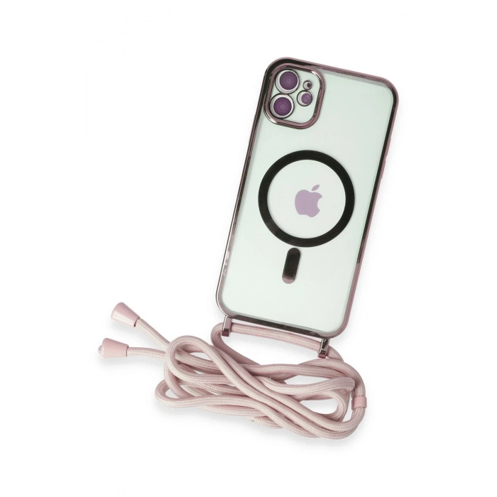 iPhone 11 Kılıf Divo Lazer Askılı Magsafe Kapak - Pembe