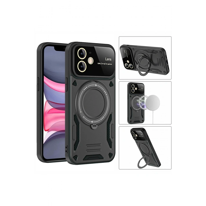 iPhone 11 Kılıf Joy Lens Standlı Kapak - Koyu Yeşil