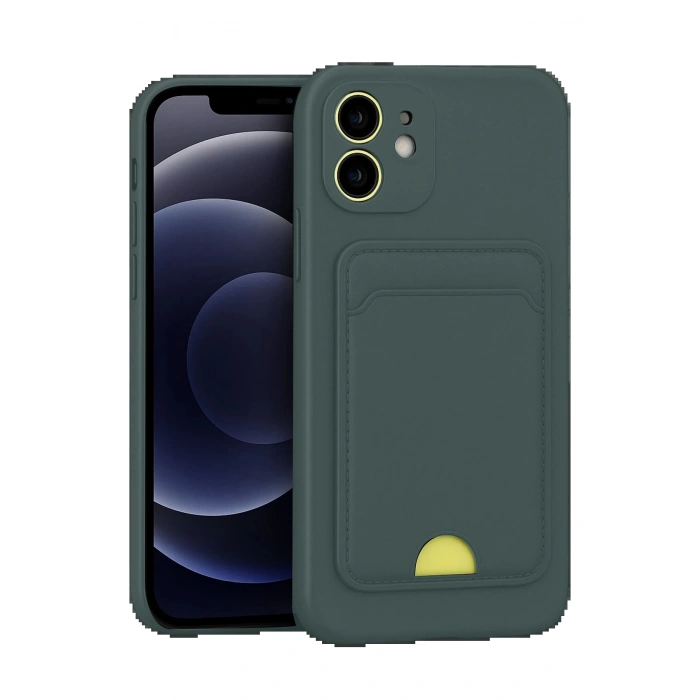 iPhone 11 Kılıf Kelvin Kartvizitli Silikon - Koyu Yeşil