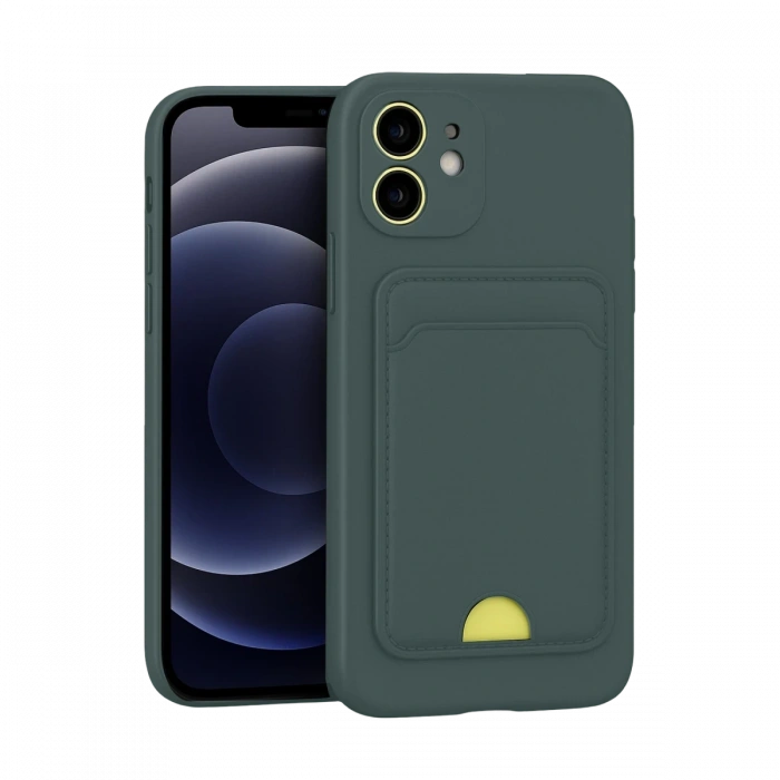 iPhone 11 Kılıf Kelvin Kartvizitli Silikon - Koyu Yeşil