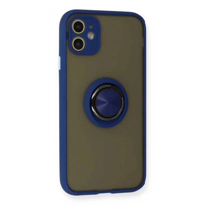 iPhone 11 Kılıf Montreal Yüzüklü Silikon Kapak - Lacivert