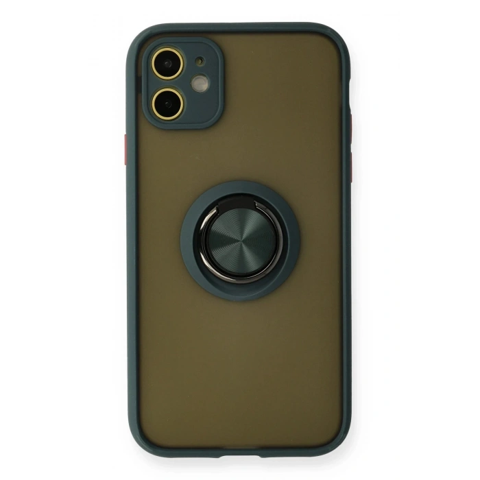 iPhone 11 Kılıf Montreal Yüzüklü Silikon Kapak - Yeşil