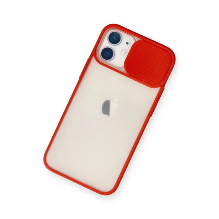 iPhone 11 Kılıf Palm Buzlu Kamera Sürgülü Silikon - Kırmızı