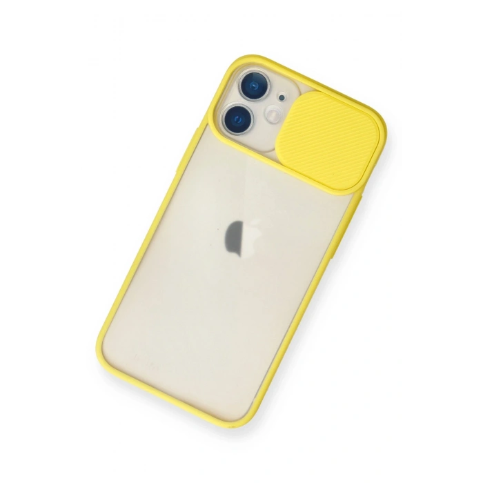 iPhone 11 Kılıf Palm Buzlu Kamera Sürgülü Silikon - Sarı