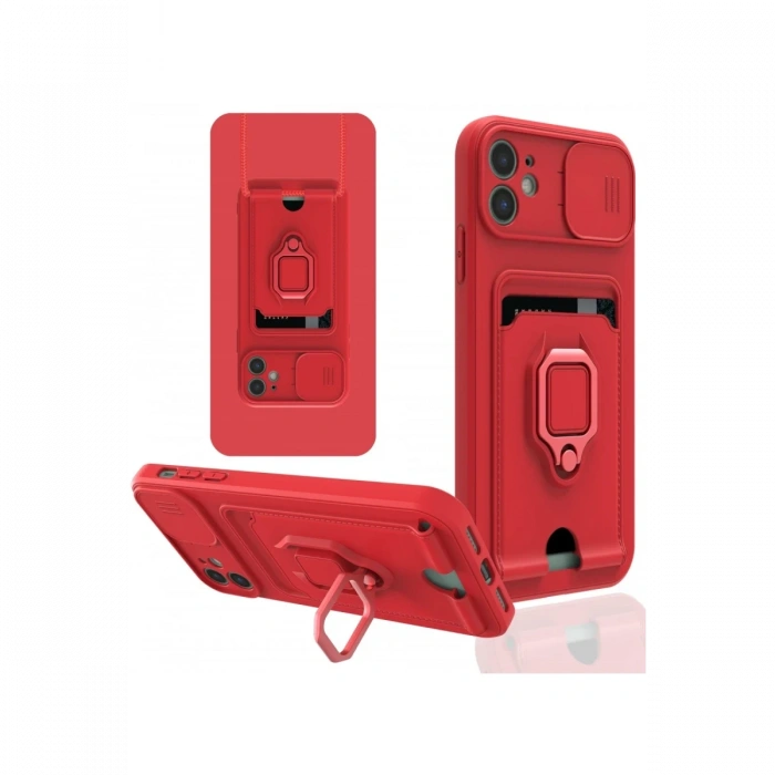 iPhone 11 Kılıf Zuma Kartvizitli Yüzüklü Silikon - Kırmızı