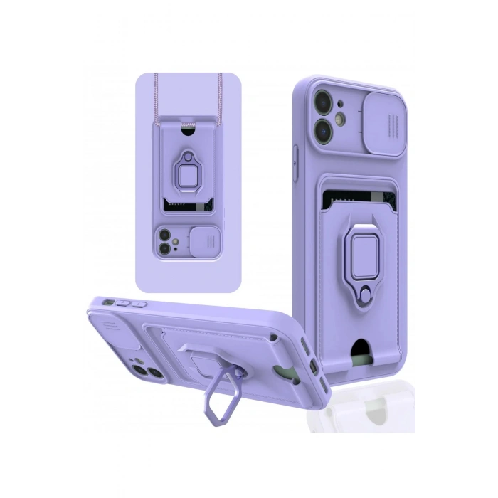 iPhone 11 Kılıf Zuma Kartvizitli Yüzüklü Silikon - Lila