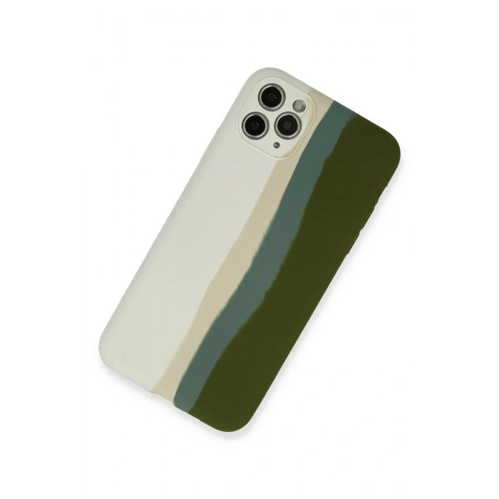 iPhone 11 Pro Kılıf Ebruli Lansman Silikon - Beyaz-Yeşil