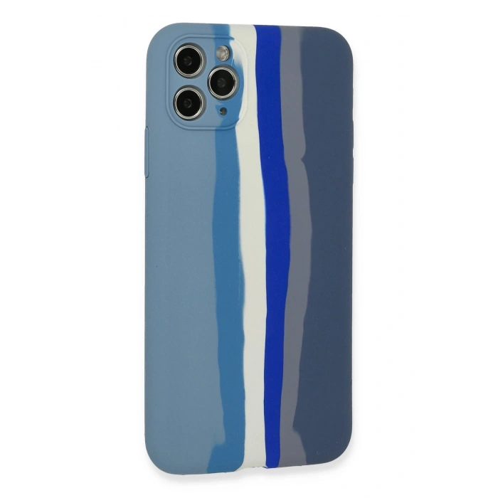 iPhone 11 Pro Kılıf Ebruli Lansman Silikon - Mavi-Gri