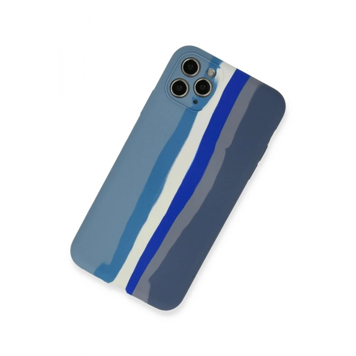 iPhone 11 Pro Kılıf Ebruli Lansman Silikon - Mavi-Gri