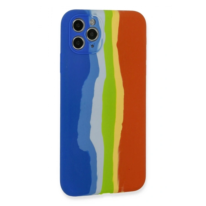 iPhone 11 Pro Kılıf Ebruli Lansman Silikon - Mavi-Turuncu