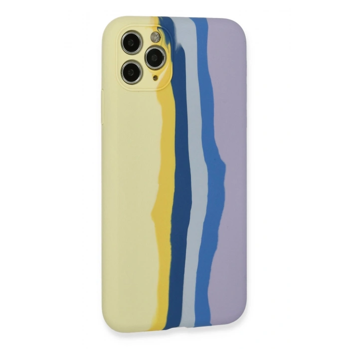 iPhone 11 Pro Kılıf Ebruli Lansman Silikon - Sarı-Lila