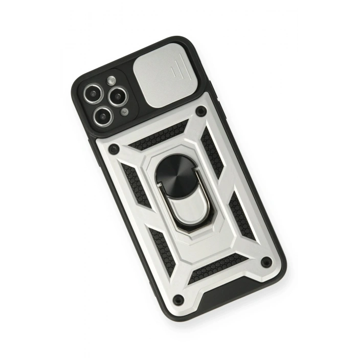 iPhone 11 Pro Kılıf Pars Lens Yüzüklü Silikon - Gümüş