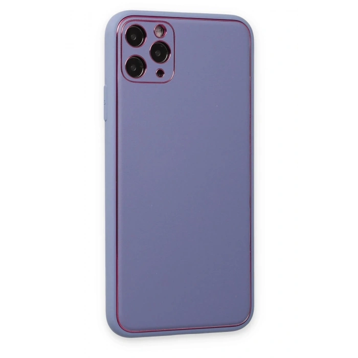 iPhone 11 Pro Max Kılıf Coco Deri Silikon Kapak - Açık Lila