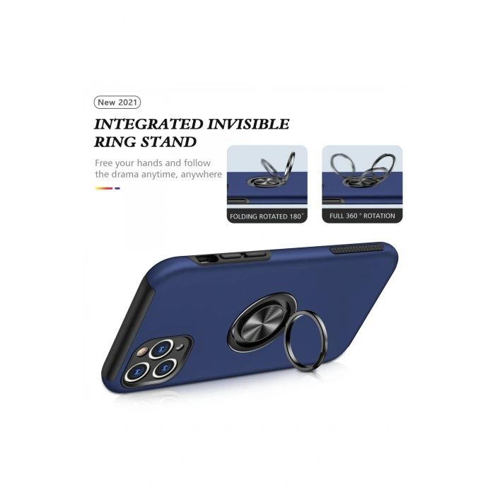 iPhone 11 Pro Max Kılıf Elit Yüzüklü Kapak - Lacivert