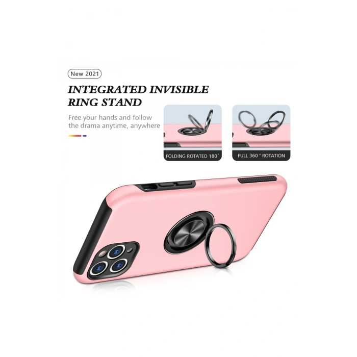 iPhone 11 Pro Max Kılıf Elit Yüzüklü Kapak - Pembe