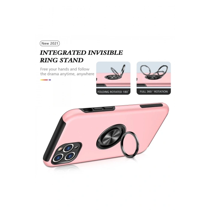 iPhone 11 Pro Max Kılıf Elit Yüzüklü Kapak - Pembe