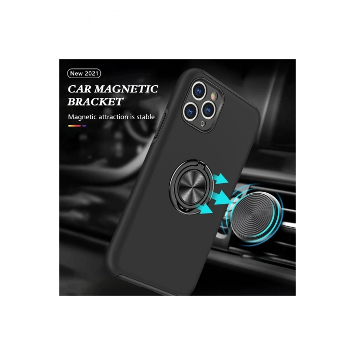 iPhone 11 Pro Max Kılıf Elit Yüzüklü Kapak - Siyah