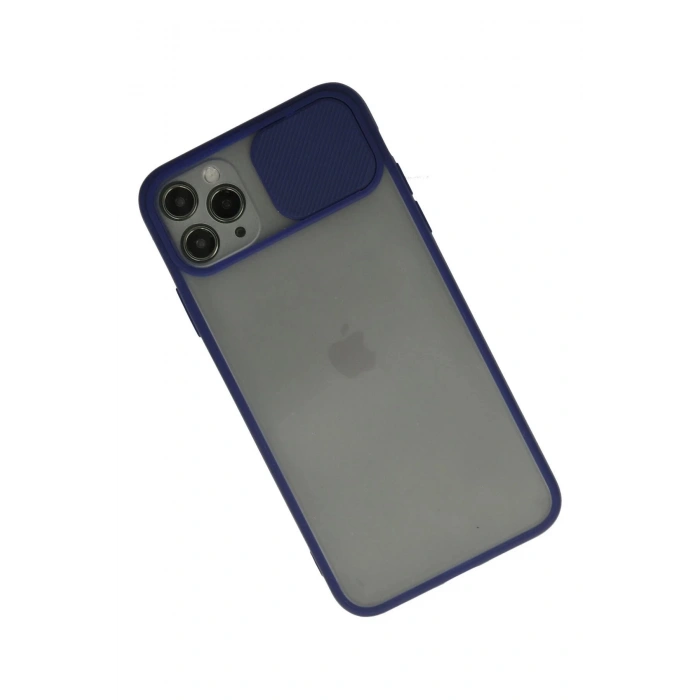 iPhone 11 Pro Max Kılıf Palm Buzlu Kamera Sürgülü Silikon - Lacivert