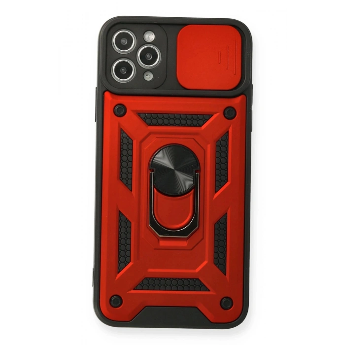 iPhone 11 Pro Max Kılıf Pars Lens Yüzüklü Silikon - Kırmızı