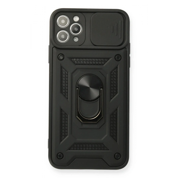 iPhone 11 Pro Max Kılıf Pars Lens Yüzüklü Silikon - Siyah