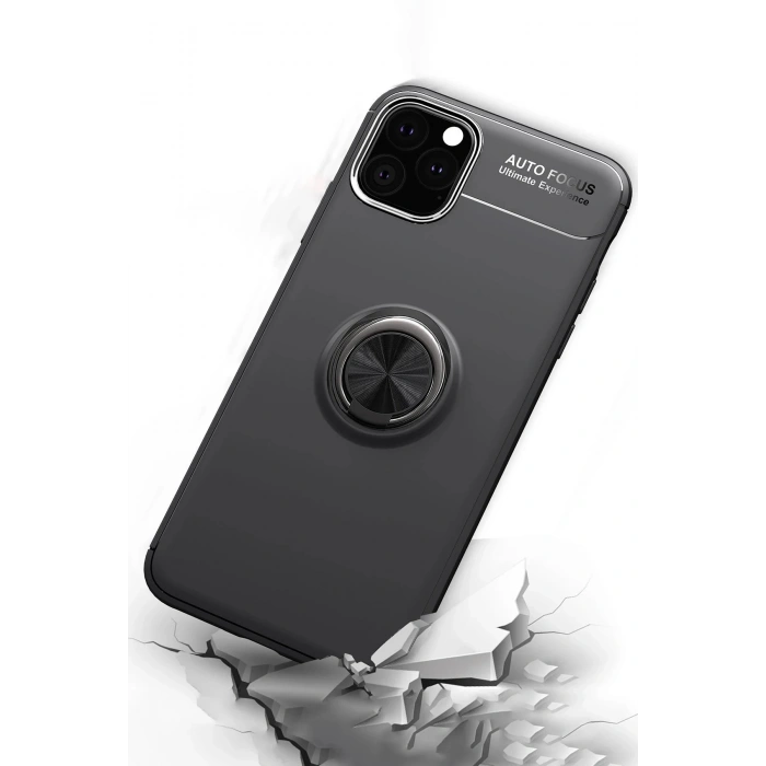 iPhone 11 Pro Max Kılıf Range Yüzüklü Silikon - Siyah-Mavi