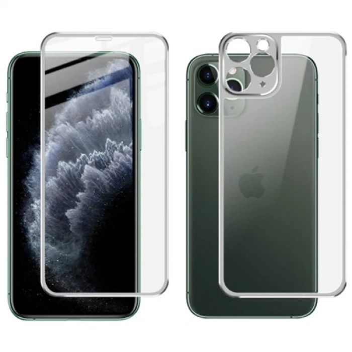 İphone 11 Pro Metal Çerçeve Ön Arka 3d Full Tempered Cam Koruyucu