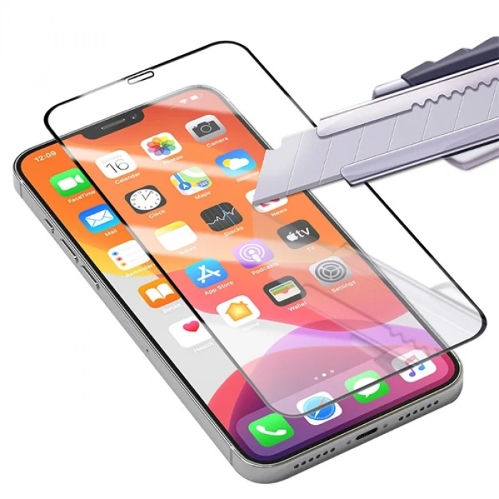 İphone 12/ 12 Pro 6.1 Full Glue Tempered Cam Ekran Koruyucu Full Kaplama