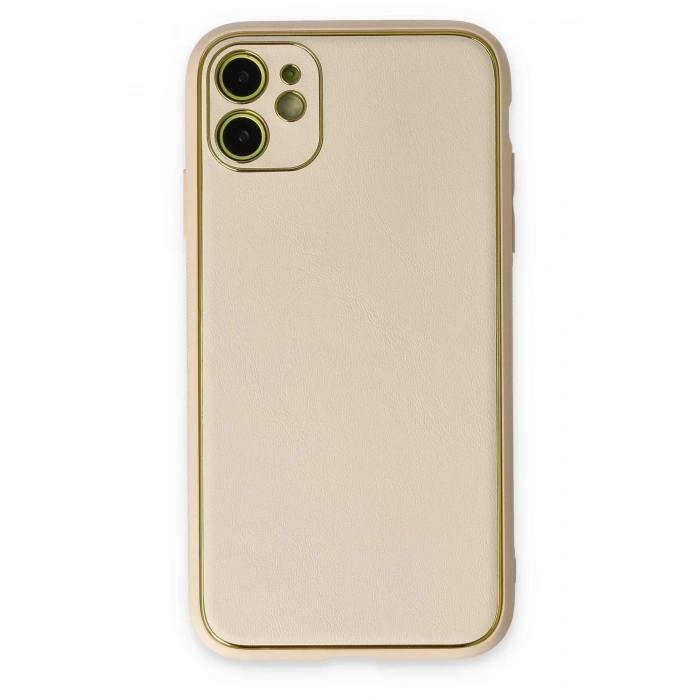 iPhone 12 Kılıf Coco Deri Silikon Kapak - Gold