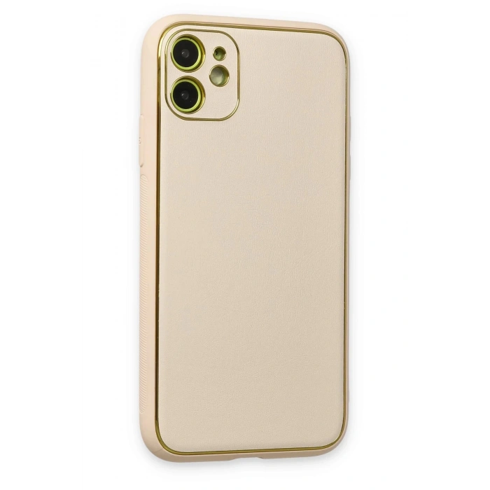 iPhone 12 Kılıf Coco Deri Silikon Kapak - Gold