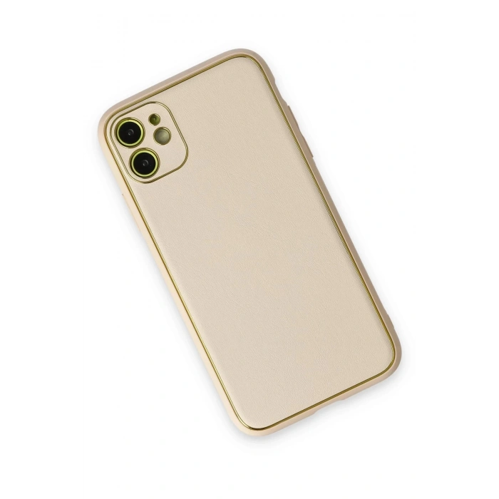 iPhone 12 Kılıf Coco Deri Silikon Kapak - Gold