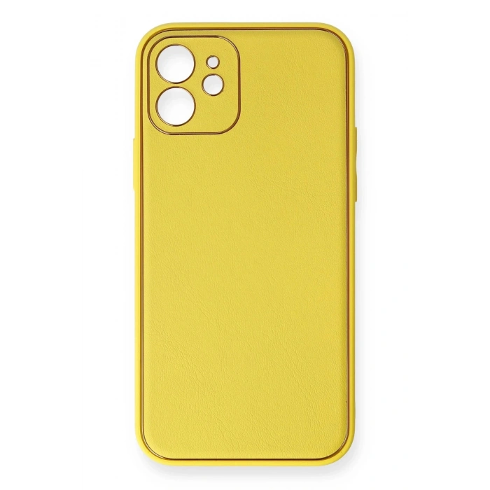 iPhone 12 Kılıf Coco Deri Silikon Kapak - Sarı