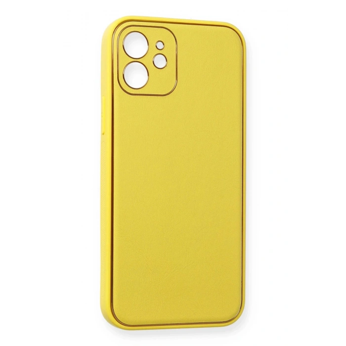 iPhone 12 Kılıf Coco Deri Silikon Kapak - Sarı